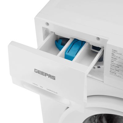 Geepas Fully Automatic Front Load Smart Washing Machine With Drum Cleaning Function, Smart Weight Function, Stainless Steel Drum, Steam Function, GWMF6210LCR White