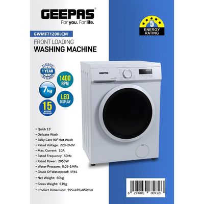 7 KG Fully Automatic Washing Machine| Automatic Front Load Washing Machine, Equipped With LED Display, Baby Care 90Â° Hot Wash, Delicate Wash Quick 15 Washing Programs| White, 1 Year Warranty 7 kg 2050 W GWMF71200LCJ white