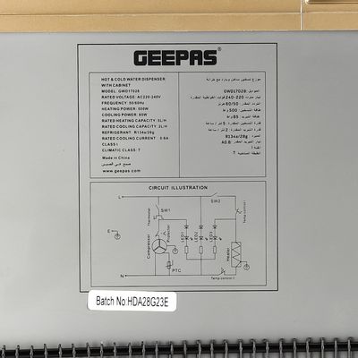 Geepas Hot & Cold Water Dispenser With Cabinet, Stainless Steel Water Tank, Normal, Hot & Cold Function, Child Safety Lock, SUS304 Stainless Pipe, Childproof Tap Design, Low Noise Design GWD17028 Golden