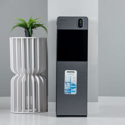 Geepas Bottom Loading Water Dispenser| Normal, Hot and Cold Function, Compressor Cooling, And 3 Taps| Cold Temperature: 4-12 Degrees Celsius; Hot Temperature: 85-95 Degrees Celsius| Perfect For Home And Office| Metallic grey, 2 Year Warranty GWD17037 Grey & Black