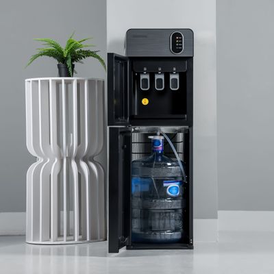 Geepas Bottom Loading Water Dispenser| Normal, Hot and Cold Function, Compressor Cooling, And 3 Taps| Cold Temperature: 4-12 Degrees Celsius; Hot Temperature: 85-95 Degrees Celsius| Perfect For Home And Office| Metallic grey, 2 Year Warranty GWD17037 Grey & Black