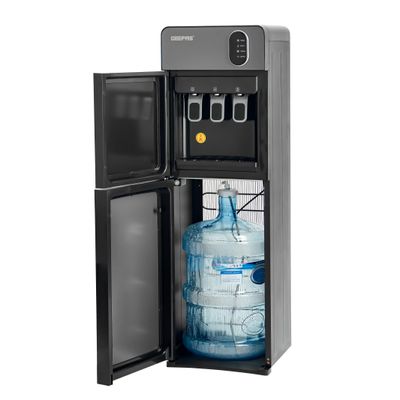 Geepas Bottom Loading Water Dispenser| Normal, Hot and Cold Function, Compressor Cooling, And 3 Taps| Cold Temperature: 4-12 Degrees Celsius; Hot Temperature: 85-95 Degrees Celsius| Perfect For Home And Office| Metallic grey, 2 Year Warranty GWD17037 Grey & Black