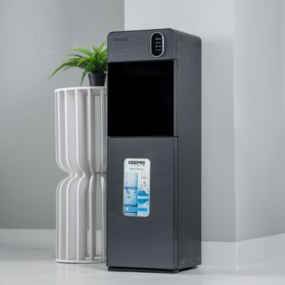 Geepas Bottom Loading Water Dispenser| Normal, Hot and Cold Function, Compressor Cooling, And 3 Taps| Cold Temperature: 4-12 Degrees Celsius; Hot Temperature: 85-95 Degrees Celsius| Perfect For Home And Office| Metallic grey, 2 Year Warranty GWD17037 Grey & Black