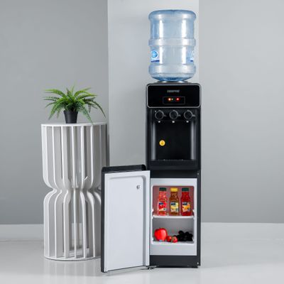 Hot And Cold Water Dispenser With Cabinet, Stainless Steel Water Tank, Normal, Hot & Cold Function, Child Safety Lock, Adjustable Water Flow, 3 Knob Tap, Glass Door, Low Noise, High Efficient GWD17038 Black