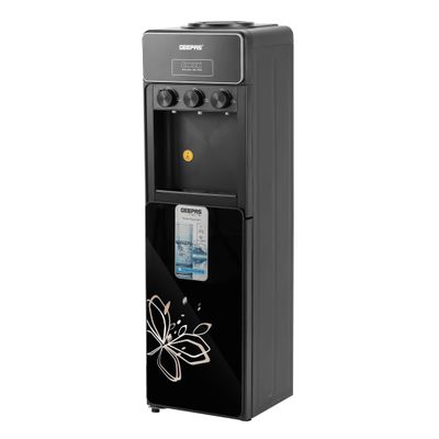 Hot And Cold Water Dispenser With Cabinet, Stainless Steel Water Tank, Normal, Hot & Cold Function, Child Safety Lock, Adjustable Water Flow, 3 Knob Tap, Glass Door, Low Noise, High Efficient GWD17038 Black