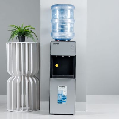 Geepas Top Loaded Water Dispenser with Cabinet | Normal, Hot and Cold Function, And 3 Taps| Cold Temperature: 4-12 Degrees Celsius; Hot Temperature: 85-95 Degrees Celsius| Perfect For Home And Office| 2 Year Warranty GWD17039 White