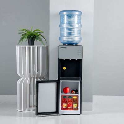 Geepas Top Loaded Water Dispenser with Cabinet | Normal, Hot and Cold Function, And 3 Taps| Cold Temperature: 4-12 Degrees Celsius; Hot Temperature: 85-95 Degrees Celsius| Perfect For Home And Office| 2 Year Warranty GWD17039 White