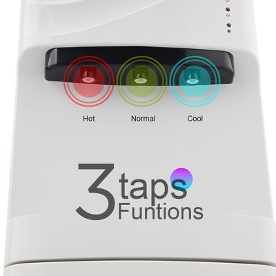 Geepas Water Dispenser with Refrigerator| Stainless Steel Water Tank with Compressor Cooling and 3 Taps, Hot, Normal and Cold| Equipped with Child Safety Button| Perfect for Home and Office| 2 Years Warranty GWD8355 White