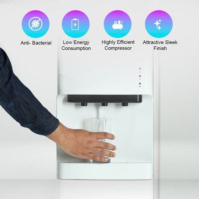 Geepas Water Dispenser with Refrigerator| Stainless Steel Water Tank with Compressor Cooling and 3 Taps, Hot, Normal and Cold| Equipped with Child Safety Button| Perfect for Home and Office| 2 Years Warranty GWD8355 White