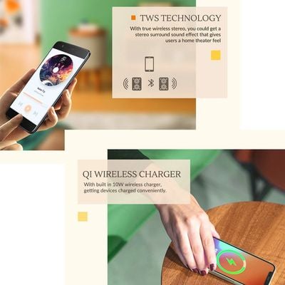 Nourest 3 in 1 Smart Wireless Charging Table with Bluetooth Speakers & USB Station - 50W Oak colour