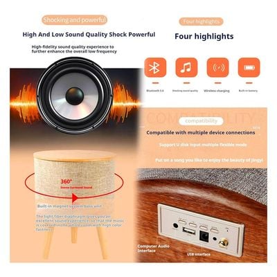 Nourest 3 in 1 Smart Wireless Charging Table with Bluetooth Speakers & USB Station - 50W Oak colour