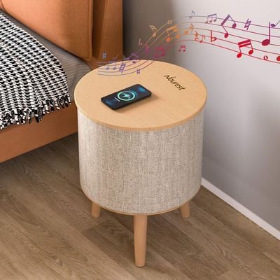 Nourest 3 in 1 Smart Wireless Charging Table with Bluetooth Speakers & USB Station - 50W Oak colour