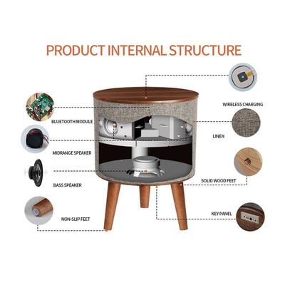 Nourest 3 in 1 Smart Wireless Charging Table with Bluetooth Speakers & USB Station - 50W Oak colour