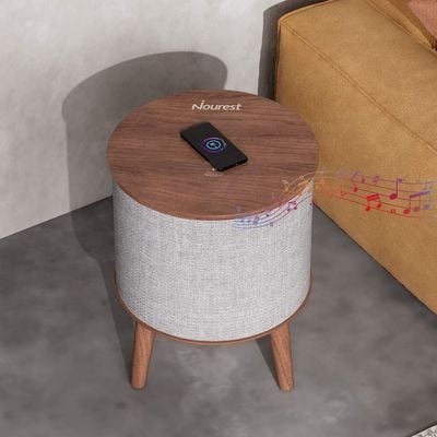 Nourest 3 in 1 Smart Wireless Charging Table with Bluetooth Speakers & USB Station - 50W - Walnut Colour