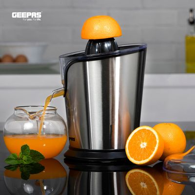 Geepas Citrus Juicer Electric Orange Juicer | Professional Brushed Stainless Steel Fruit Juicer | Squeezes Oranges Lemons Lime Juices | Freshly Pressed Fruit Juices in Seconds 100 W GCJ46013UK Silver/Black