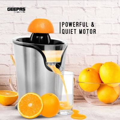 Geepas Citrus Juicer Electric Orange Juicer | Professional Brushed Stainless Steel Fruit Juicer | Squeezes Oranges Lemons Lime Juices | Freshly Pressed Fruit Juices in Seconds 100 W GCJ46013UK Silver/Black