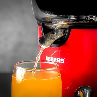 Geepas Citrus Juicer With Stainless Steel Spout, 2 Cones, With Handle, 100 Watts Power, Plastic Injection Housing, Plastic Filter Basket, Transparent Juicer Collector, Detachable Parts For Easy Clean 100 W GCJ46021 Red