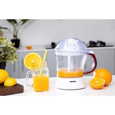 Geepas 25 Watt Citrus Juicer - Quick, Healthy, Nutritious Juices - Effortless Juicer With 2 Cones, Bi-Direction Twist, 1.2 Liter Capacity | 2-Years Warranty 1.2 L 25 W GCJ5384 White