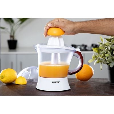 Geepas 25 Watt Citrus Juicer - Quick, Healthy, Nutritious Juices - Effortless Juicer With 2 Cones, Bi-Direction Twist, 1.2 Liter Capacity | 2-Years Warranty 1.2 L 25 W GCJ5384 White