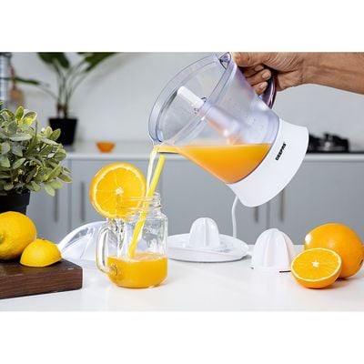 Geepas 25 Watt Citrus Juicer - Quick, Healthy, Nutritious Juices - Effortless Juicer With 2 Cones, Bi-Direction Twist, 1.2 Liter Capacity | 2-Years Warranty 1.2 L 25 W GCJ5384 White