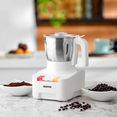 Geepas 300 G Food Processor, Suitable for Grinding Coffee Beans, Spices, Nuts, Etc| Equipped with Grinder Cup, Lid and Stainless Steel Blades| Perfect for Kitchen Use| 2 Years Warranty 0.3 kg 600 W GCG286N White/Silver