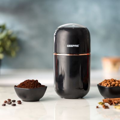 Geepas Coffee Grinder- 80 g Capacity, Durable Stainless Steel Jar and Blade, ABS Housing/ Ergonomic Grip, Perfect for Grinding Coffee Beans, Spice, Bread, etc. 0.08 kg 200 W GCG41023 Black