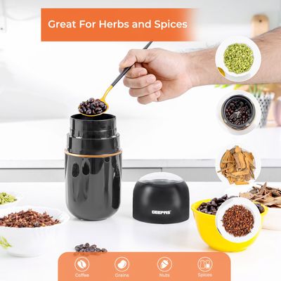 Geepas Coffee Grinder- 80 g Capacity, Durable Stainless Steel Jar and Blade, ABS Housing/ Ergonomic Grip, Perfect for Grinding Coffee Beans, Spice, Bread, etc. 0.08 kg 200 W GCG41023 Black