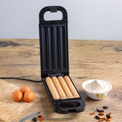 Geepas Churro's Maker Power & Ready Indicator Non-Stick Cooking Plate Easy to Clean750W Freshly Bake 4 Churros at Time Cook Healthy & Oil-Free Churros 750.0 W GCM36540 Black