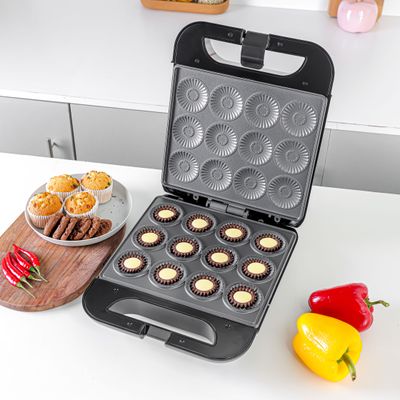 Geepas 12Pcs Mini Cake Maker 1400W - Non-Stick Plates, Power & Ready Light Indicators, Non-slip Feet | Cool Touch Hand, Compact & Lightweight, Quick & Easy. 1400 W GCM3762N Black