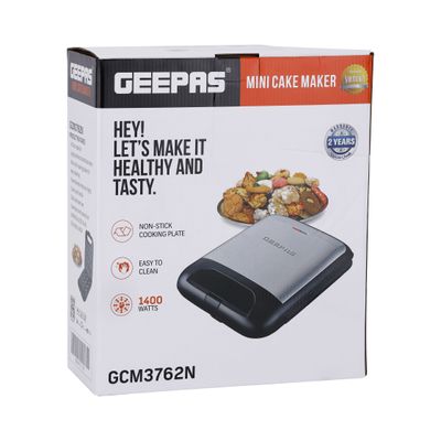 Geepas 12Pcs Mini Cake Maker 1400W - Non-Stick Plates, Power & Ready Light Indicators, Non-slip Feet | Cool Touch Hand, Compact & Lightweight, Quick & Easy. 1400 W GCM3762N Black