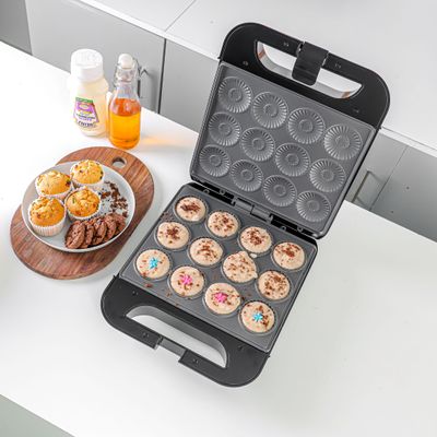 Geepas 12Pcs Mini Cake Maker 1400W - Non-Stick Plates, Power & Ready Light Indicators, Non-slip Feet | Cool Touch Hand, Compact & Lightweight, Quick & Easy. 1400 W GCM3762N Black