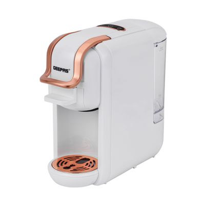 Geepas 4-in-1 Capsule Coffee Machine | Compatible with all Brand Capsules | Fast Heating System, One-Touch Button Operation| 20 bar  pump, Removable 0.6L Water Tank , Mini Size Fits Anywhere | 2 Years Warranty 600 ml 1450 W GCM41526-WT White/Rose Gold