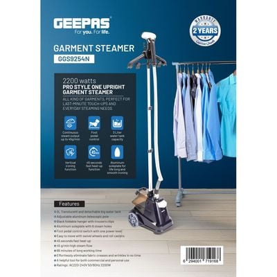 Geepas Garment Steamer 1.6L 1450W 1450.0 W GGS9254 White/Black