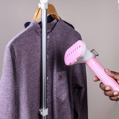 Geepas Garment Steamer - Auto Off & High Quality  Adjustable Poles, 3 Steam Levels For Various Textiles, Overheat & Thermostat Protection, 1.7L Water Tank, 45s Heat Time, 1.6 L 1800 W GGS9691 Pink