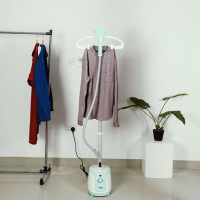 Geepas Garment Steamer -  Portable 2 Steam Levels, Overheat & Thermostat Protection, 2L Water Tank, 45s Preheat Time, High Quality Adjustable Poles, Water level Protection 2 L 1800 W GGS9695 White/Green