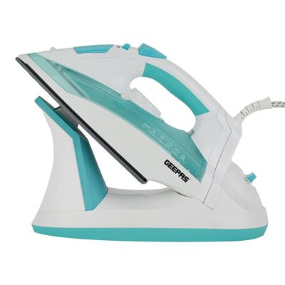 Geepas Wet and Dry Steam Iron Box with Ceramic Soleplate and Self Cleaning Function Handy Design with Anti drip Function Powerful Burst Steam 2400 W GSI24015 Green/White