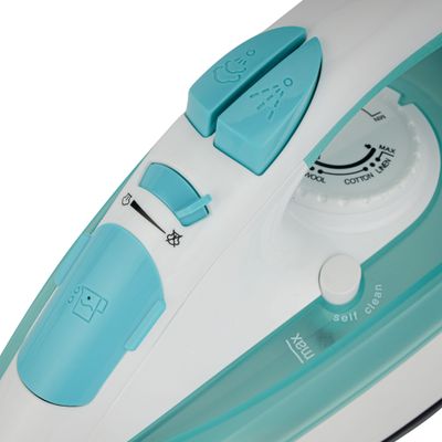 Geepas Wet and Dry Steam Iron Box with Ceramic Soleplate and Self Cleaning Function Handy Design with Anti drip Function Powerful Burst Steam 2400 W GSI24015 Green/White