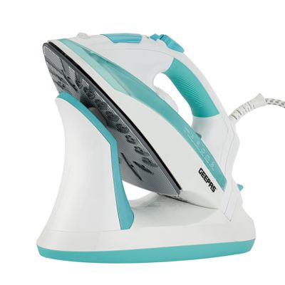 Geepas Wet and Dry Steam Iron Box with Ceramic Soleplate and Self Cleaning Function Handy Design with Anti drip Function Powerful Burst Steam 2400 W GSI24015 Green/White