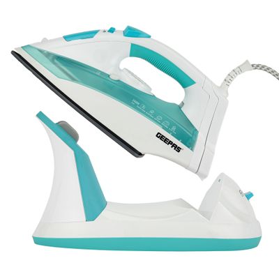 Geepas Wet and Dry Steam Iron Box with Ceramic Soleplate and Self Cleaning Function Handy Design with Anti drip Function Powerful Burst Steam 2400 W GSI24015 Green/White