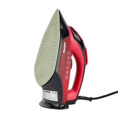 Geepas Ceramic Steam Iron/ Dry Ironing Box with Ceramic-Coated Soleplate and Anti-Calc, Anti-Drip Function/ Comfortable Handle and Handy Design with Multiple Functions/ 350 ml Water Tank 350 ml 3100 W GSI24026 Red & black