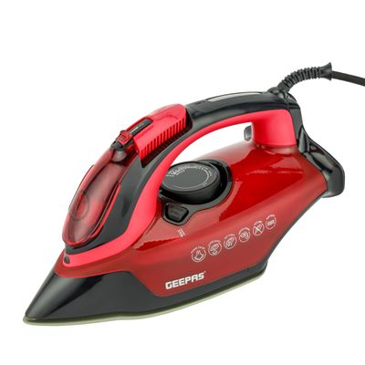 Geepas Ceramic Steam Iron/ Dry Ironing Box with Ceramic-Coated Soleplate and Anti-Calc, Anti-Drip Function/ Comfortable Handle and Handy Design with Multiple Functions/ 350 ml Water Tank 350 ml 3100 W GSI24026 Red & black