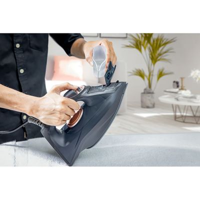 Geepas Dry and Wet Steam Iron with Self-clean function, Adjustable Temperature Control, Ceramic Soleplate, Dry/ Steam/ Burst of Steam/ Vertical Steam Function 220 ml 2400 W GSI7703N Black