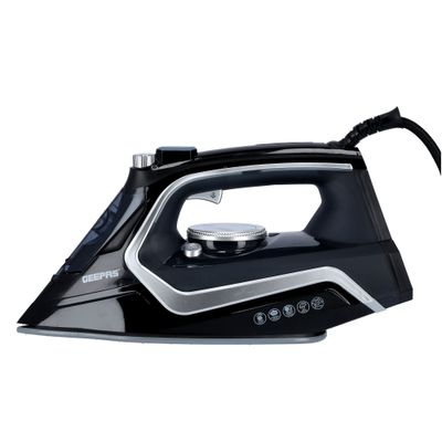 Geepas Steam Iron - 2 in 1 Dry & Wet Steam Iron - Adjustable Temperature Control, Ceramic Soleplate - Dry/Steam/Burst of Steam/Vertical Steam Function, Steam Boost | 2 Years Warranty 2200 W GSI7801N Black/White