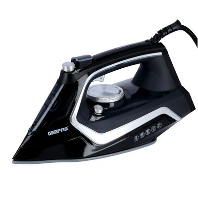 Geepas Steam Iron - 2 in 1 Dry & Wet Steam Iron - Adjustable Temperature Control, Ceramic Soleplate - Dry/Steam/Burst of Steam/Vertical Steam Function, Steam Boost | 2 Years Warranty 2200 W GSI7801N Black/White