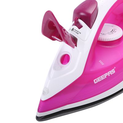 Geepas Steam Iron- Non-Stick Coating Plate 1300W & Adjustable Thermostat Control | 210ML Water Tank & Steam Shot for Crease Free Clothes | 2 Years Warranty 1300.0 W GSI7808 Pink