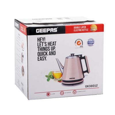 Geepas Portable Double Layer Electric Kettle with Inner Stainless Steel & Auto Shut-Off 1.2 L 1360 W GK38012 Grey