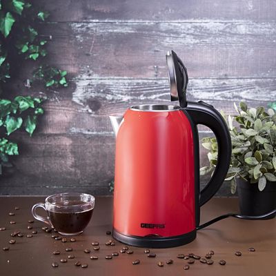 Geepas Double Layer Electric Kettle Cordless Water /Tea Kettle with  Stainless Steel Double Wall, Auto Shut-Off & Boil-Dry Protection | Ideal for Coffee, Tea, Water & More | 2 Years Warranty 1.7 L 1800 W GK38013 Red/Black