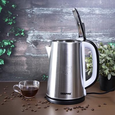 Geepas Stainless Steel Electric Kettle, Cordless Tea Kettle, Auto Shut-Off & Boil-Dry Protection, Ideal For Coffee/Tea/Milk/Water 2.5 L 1500 W GK38028 Silver