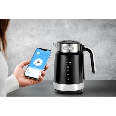 Geepas Smart Stainless Steel Kettle with Auto Boiling Shut-Off 1.7 L 2200 W GK38034 Black