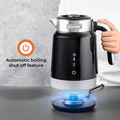 Geepas Smart Stainless Steel Kettle with Auto Boiling Shut-Off 1.7 L 2200 W GK38034 Black